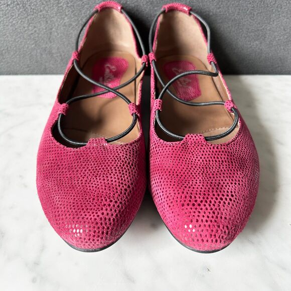 Earthies Essem Burgundy Suede Reptile Print Leather Ballet Flats-Women's Size 9 - Picture 3 of 7